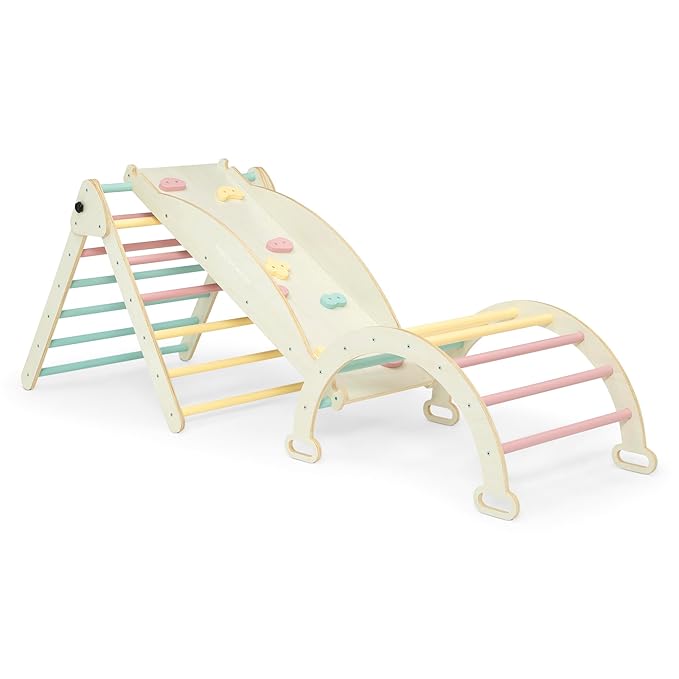 Delta Children Lil’ Climber Gym - Indoor Climbing Gym/Jungle Gym for Kids - Montessori Toy with Reversible Arch/Rocking Chair, Reversible Rock Wall/Slide Ramp and Pikler Triangle - for Toddlers 3+