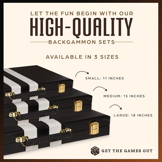 Get The Games Out Top Backgammon Set - Classic Board Game Case - 2 Players - Best Strategy & Tip Guide - Available in Small, Medium and Large Sizes (Black, Medium)