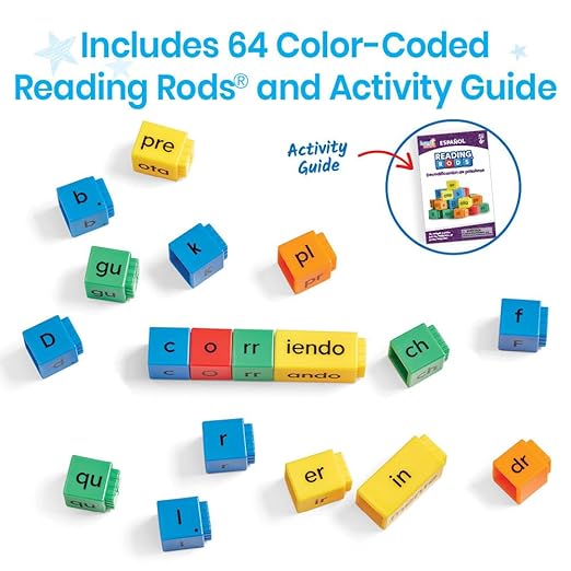hand2mind Spanish Reading Rods Word Decoding, Word Building Activities, Alphabet Linking Cubes, Letter Blocks for Spelling, Learn Spanish for Kids, Spanish Classroom Must Haves