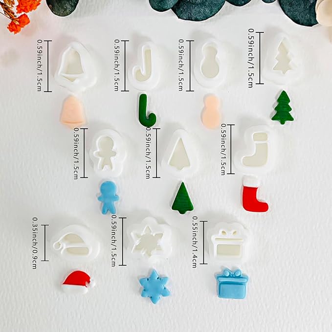 Xaekicr 10 Pcs Christmas Polymer Clay Cutters Set – Holiday Clay Cutters for Earrings, Ornaments & Jewelry Making – Gingerbread, Snowman, Tree Shapes – Clay Tools for Polymer Clay Crafts