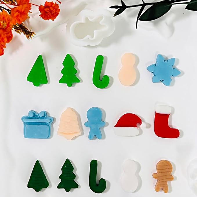 Xaekicr 10 Pcs Christmas Polymer Clay Cutters Set – Holiday Clay Cutters for Earrings, Ornaments & Jewelry Making – Gingerbread, Snowman, Tree Shapes – Clay Tools for Polymer Clay Crafts