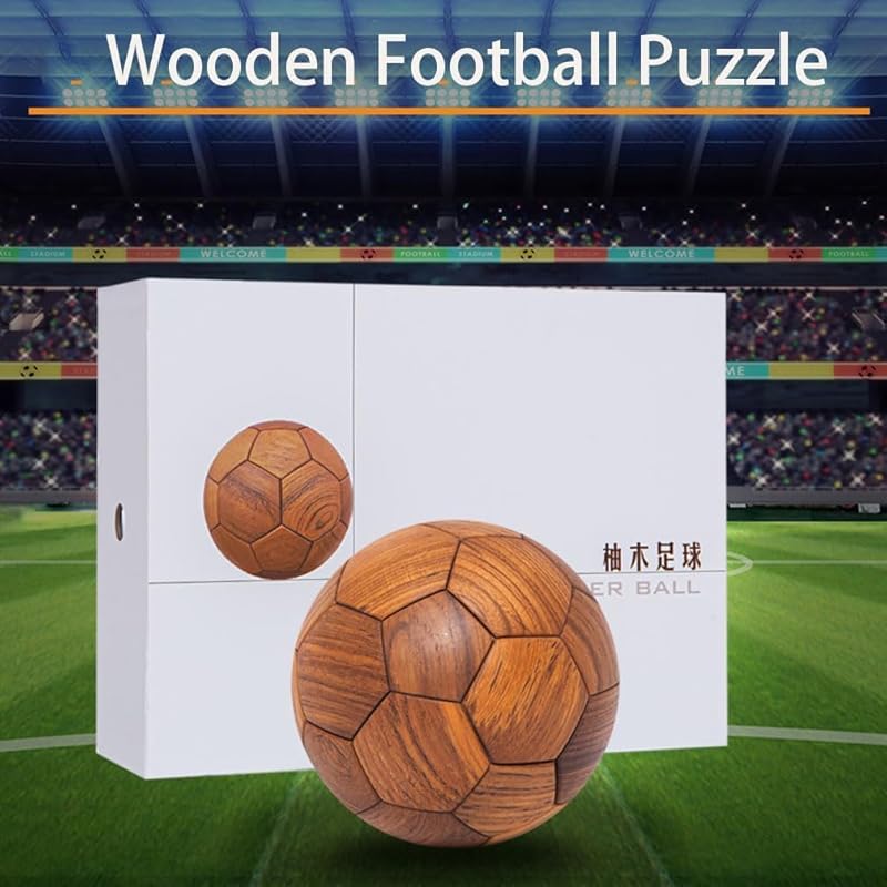 3D Wooden Soccer Puzzle, Handmade DIY Football Puzzle Gift for Kids, World Cup Souvenirs, Luxury Home Decoration Ball Ornaments, Decor for Bedroom, Living Room, Office - Solid Teakwood