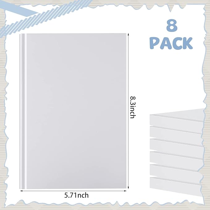 Henoyso 8 Pcs A5 Blank Notebooks Journals Bulk 100 Sheets/200 Pages Unlined Craft Notebooks Kraft Sketchbooks Hardcover for Writing Drawing for Gifts Students School Office, 8.3 x 5.7 in (White)