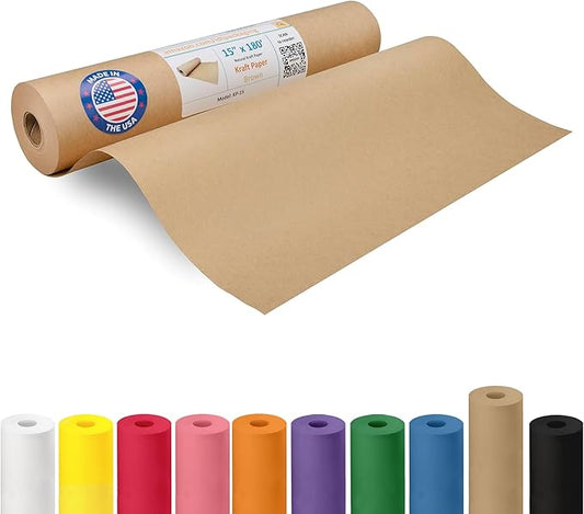 Brown Paper Roll 15" x 2160" (180 feet) - USA-Made Kraft Paper 30lb Thickness for Packing, Moving, Shipping, Wrapping, and Crafts/Arts - 100% Recycled Natural Material by IDL Packaging