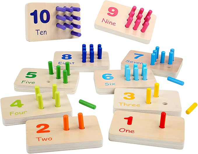 Montessori Number Counting Blocks Peg Board Toys, Wooden Math Manipulative Materials for Preschool, Number Montessori Learning Toy for Toddlers & Kindergarteners (Colorful Peg)