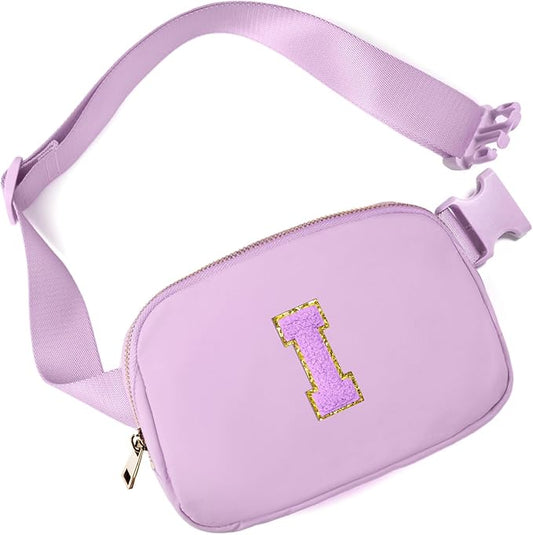 Gitus Gifts for 8 9 10 11 12 Year Old Girls Belt Bag Fanny Pack Crossbody Bags with Initial Letter Patch Cute Stuff Birthday Gifts for Teen Girls Women Personalized Trend Stuff (Lavender-I)