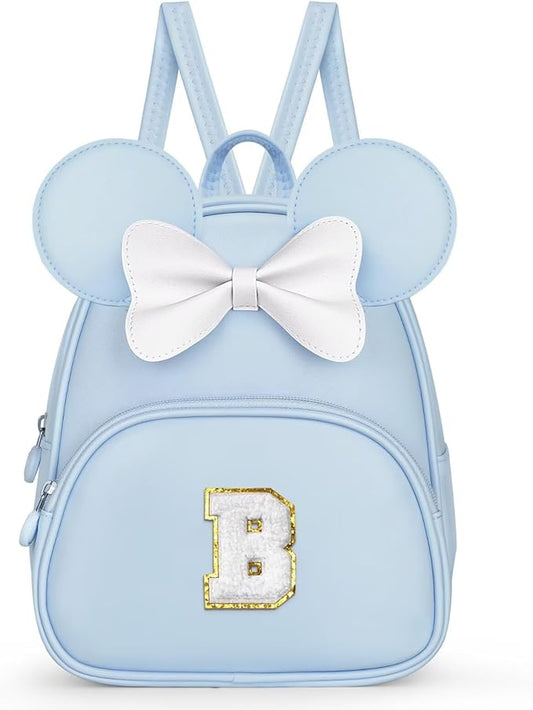 Backpack for Girls Kids Toddler, Bookbag for Teen Girl Kids Birthday Gifts, School Backpack for Girls with Cute Bow, Initial Blue B