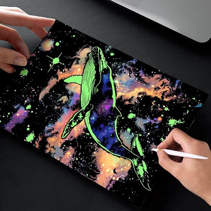 Glow in The Dark Scratch Art Paper,Engraved Landscape Scratch Painting Rainbow Board (12 Sheets A4) Adults, Fun Sketch Card Creative Craft Toy (Animals/Landscapes) by Iskueal.