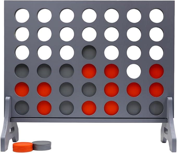 Tailgating Pros Premium Grey Giant Four in a Row with Carrying Case - Jumbo Oversized Outdoor Yard Game - Connect Multiple Pucks in a Row to Win - Many Puck Colors Available!