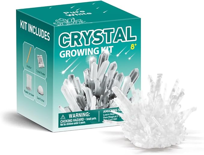 Crystal Growing Kit for Kids, White DIY Crystal Science Experiment Set, Grow Your Own Crystals, STEM Educational Chemistry Kit for Boys & Girls Ages 6-12, Fun Science Lab Gift for Kids
