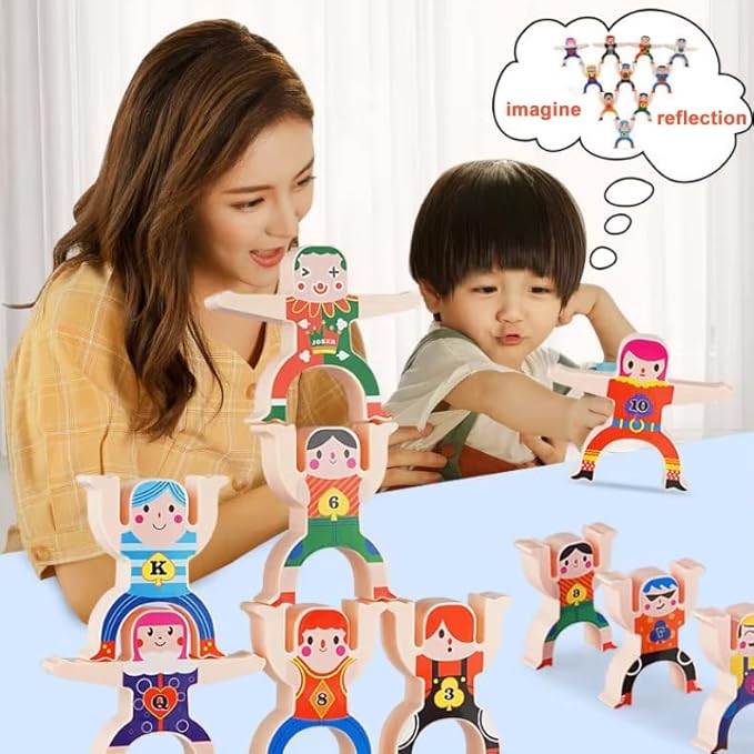 16 PCS Stacking Figure Toys, Fun Balancing Building Blocks Game for Kids 3 4 5 6 7 8 + Years Old Boys and Girls, Family Stacking Games Gift, K Trends.