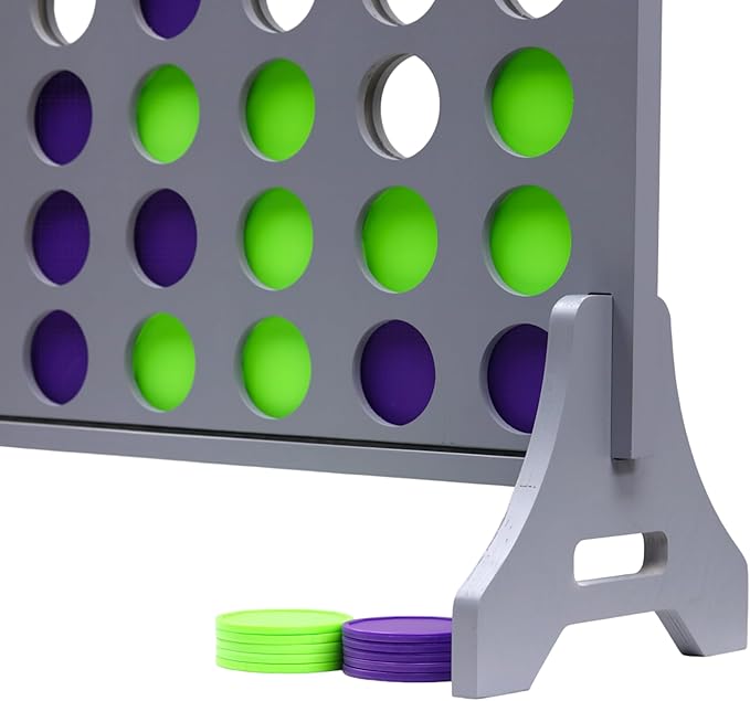 Tailgating Pros Premium Grey Giant Four in a Row with Carrying Case - Jumbo Oversized Outdoor Yard Game - Connect Multiple Pucks in a Row to Win - Many Puck Colors Available!