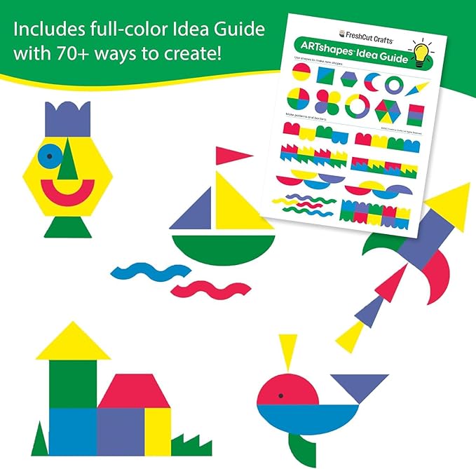 ARTshapes 840 pc Creative Paper Shapes Pack with 70+ Idea Guide - US Made Card Stock - Punch Out Funky DIY Craft Supplies for Whimsical Art Designs, Paper Crafts, and Pattern Play 5 Jewel Colors