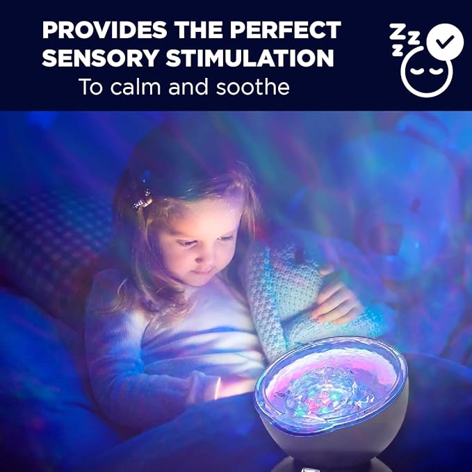 Bright Autism Calming Sensory Sea Lamp - Night Light Projector for Kids, 7 Light Modes, Color Changing Music Player, Nature Relaxation Sounds