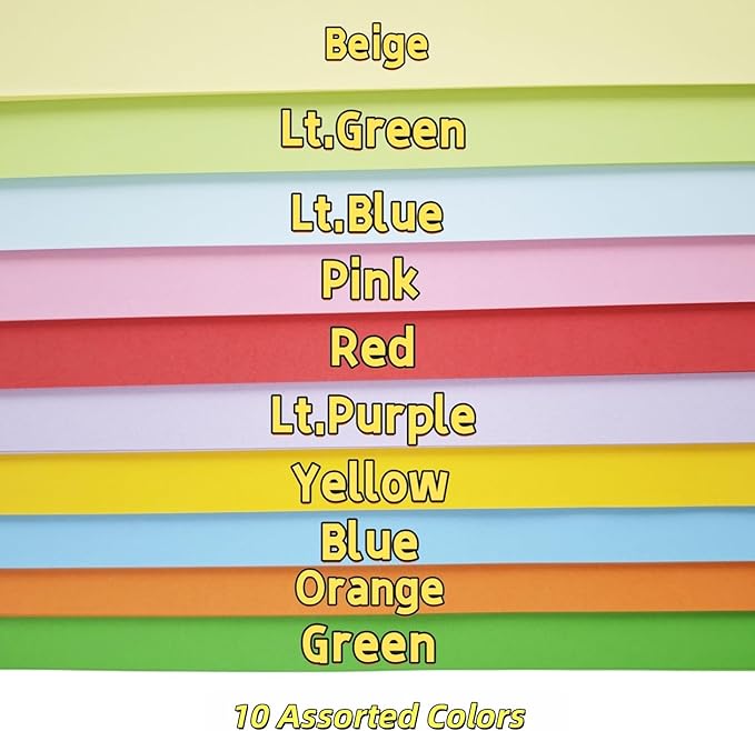KYMY Colored Origami Printer Papers 8.5 x 11 inch, 250 Sheets Double-Sided Folding Craft Papers, 10 Assorted Colours Lightweight Origami for Arts & Crafts, Scrapbooking, DIY Projects (19lb/70gsm)