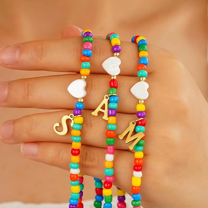 Colorful Initial Necklaces for Girls Women Kids - Teen Girls Gifts Trendy Beaded Initial Necklace Dainty Letter Gifts Choker Necklace for Girl Jewelry