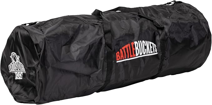 Battle Buckets – Giant Yard Pong and Basketball Game with 12 Buckets, 2 Balls, Carrying Bag, and Air Pump – Outdoor Game for Lawn, Backyard, Beach, and Parties