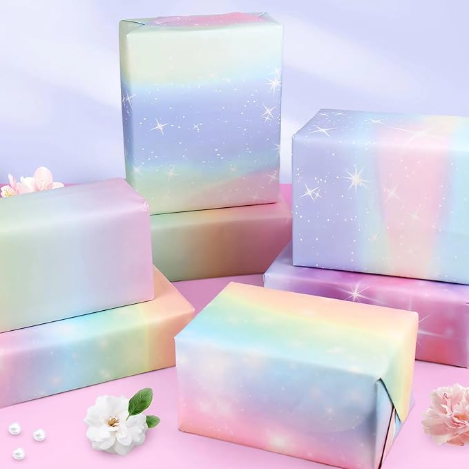 BWLOIES Girls Wrapping Paper Birthday Gift Wrap Set,Birthday Gift Wrapping Paper Sheets for Fairy Girl Women Female Girly Gift Wrapper paper for Present,6 sheets