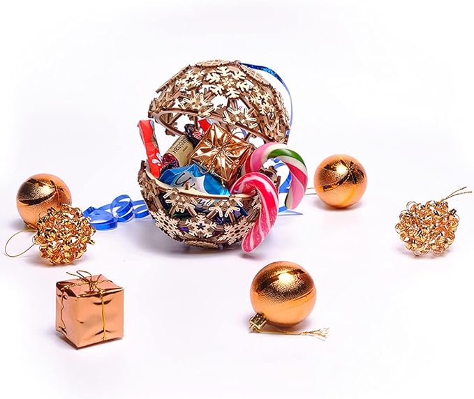 Wood Trick Christmas Ball 3D Wooden Puzzles for Adults to Build - Great Christmas Decor - Store Your Gifts - 5x4.7 in - Wooden Model Kits for Adults