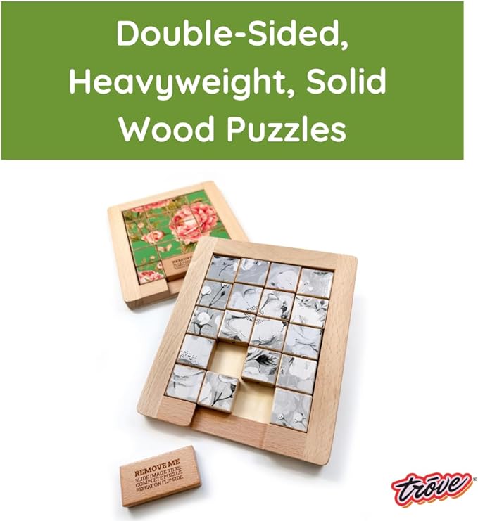 TROVE - Dualities Sliding Wooden Puzzles, Black + White - STEM, Challenging, Entertaining, Fun, Brain Teaser, Classic Slide Puzzle, Klotski, Great for Travel, Great for All Ages