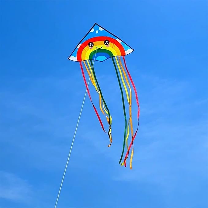 HONBO Large Delta Kite for Kids & Adults,Extremely Easy to Fly Kite for Beach Trip,String Line Included,with Colorful Tail,Perfect for Beginners