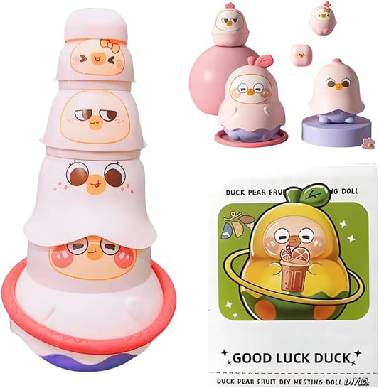 LQR Unique Yellow Duck Russian Nesting Dolls, Fruit Duck Nesting Dolls, Stacking Cups Sensory Toys for Children, Toddler Educational Count Learning Toys, Birthday Gifts for Boys and Girls