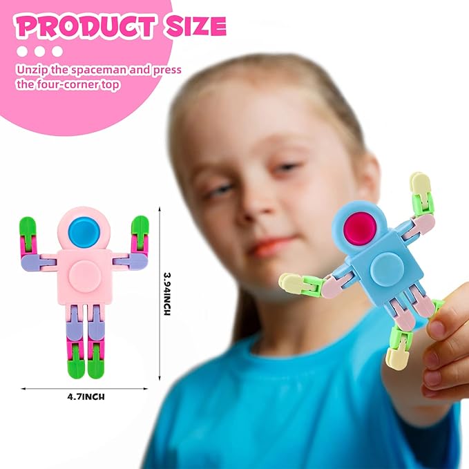 12 Pack Fidget Sensory Spinner Toys, Transformable Chain Robot Fingertip Toy,Pinata Goodie Bag Stuffers Birthday Valentines Day Gifts for Kids,Treasure Box Classroom Prizes