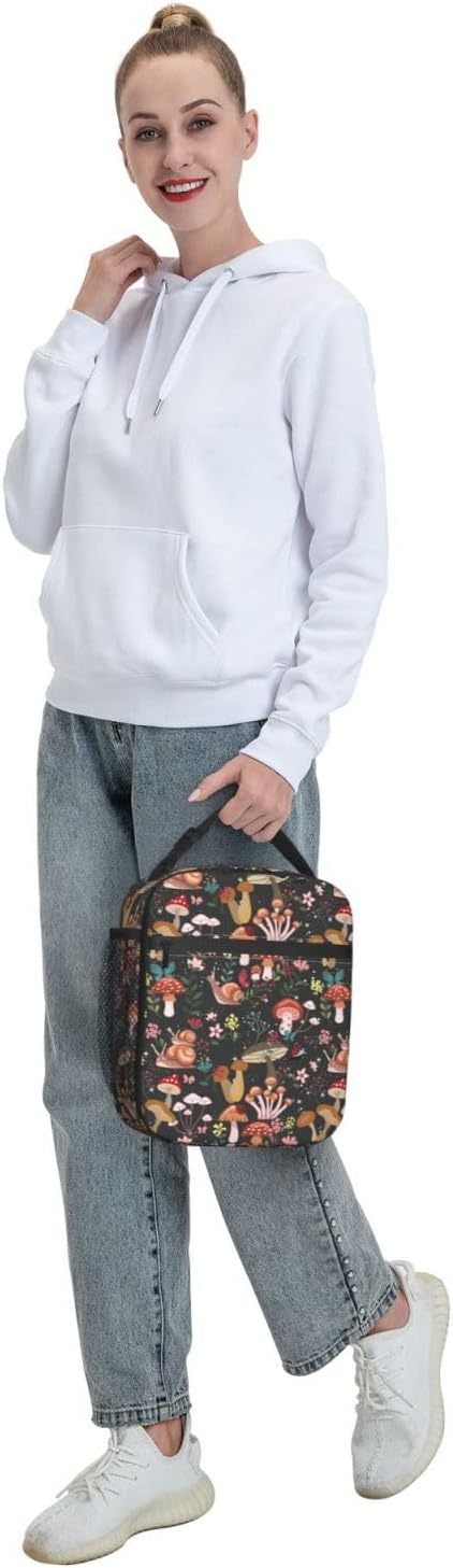 Mushrooms Snails Butterflies Reusable Lunch Box Food Bag Insulated Lunch Bag for Teenage Boys Girls School Beach