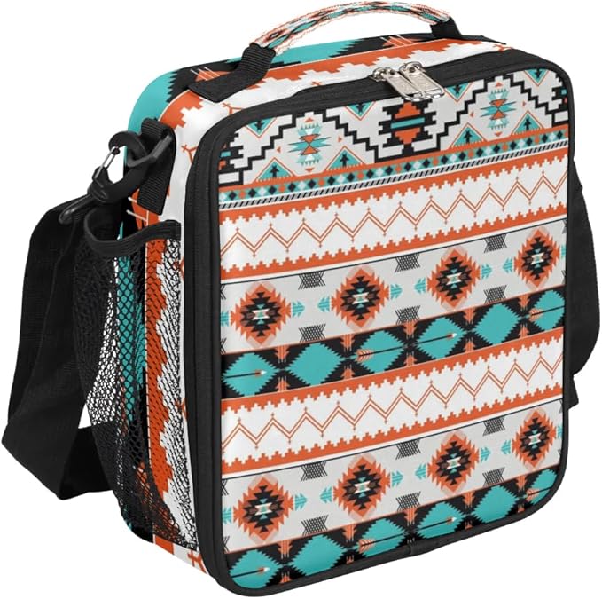 Aztec Lunch Bags for Women Insulated Lunch Boxes Western Rectangular Waterproof Lunch Tote Bag with Adjustable Shoulder Strap Portable Picnic Bag for School Work Outdoor Kid Girls Gifts