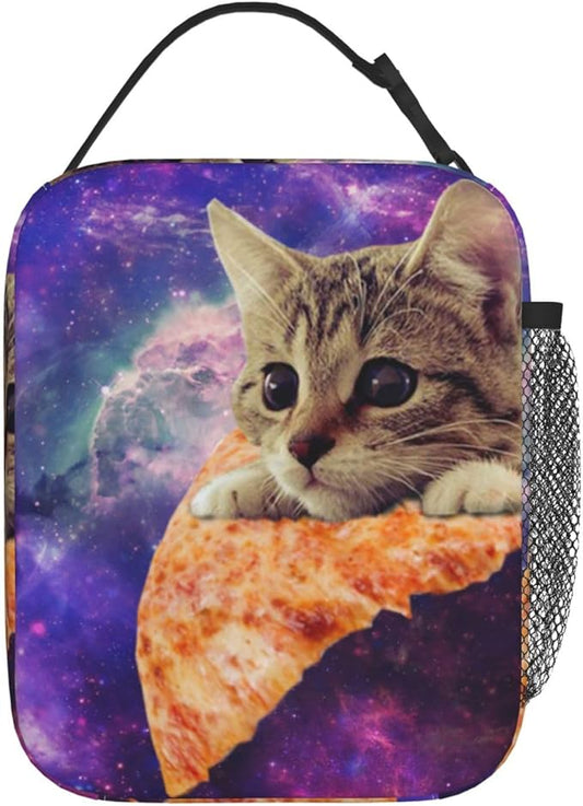Galaxy Pizza Cat Reusable Lunch Box Food Bag Insulated Lunch Bag for Teenage Boys Girls School Beach