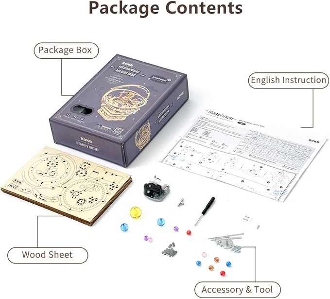 ROKR 3D Puzzles for Adults Orrery Music Box Wooden Model Building Set, DIY Wood Craft Kit Solar System Kit STEM Toys Gifts for Man/Woman