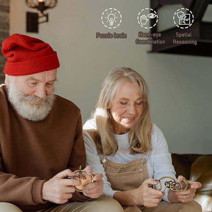 Fun Metal Brain Teaser Puzzle Games - Adults Mind 3D Toys -Teens IQ Insight Challenge - Educational Gift for Ages 12+ (3PCS)