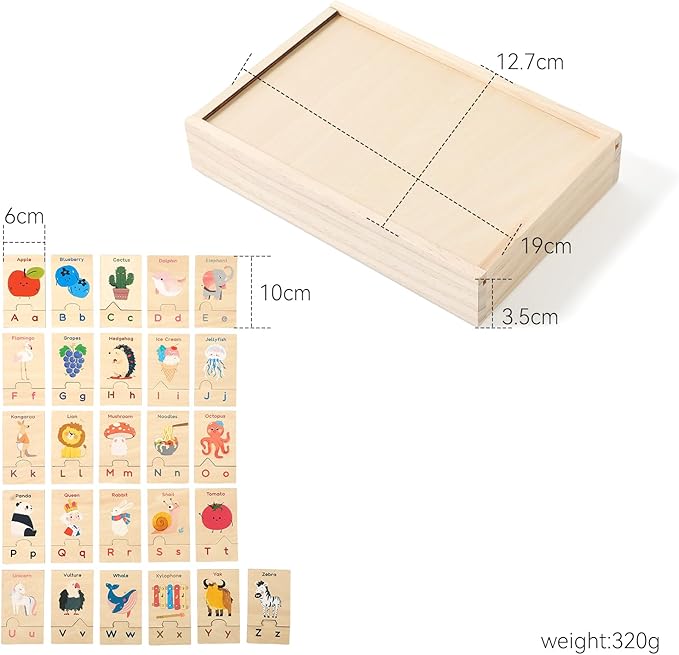 Wooden Puzzles Toddler Toys Gifts for 3 Year Old Boys Girls, Animal Jigsaw Puzzles Montessori Toys Preschool Learning Activities, Gift for Girls Boys (Animal Letters)