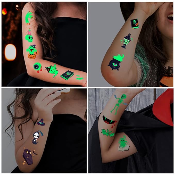 Luminous Halloween Temporary Tattoos for Kids - 360 Pieces Halloween Glow In The Dark Tattoos for Boys and Girls,Bulk Halloween Prizes Treat or Trick Party Favor Goody Bag Stuffers 20 Sheets
