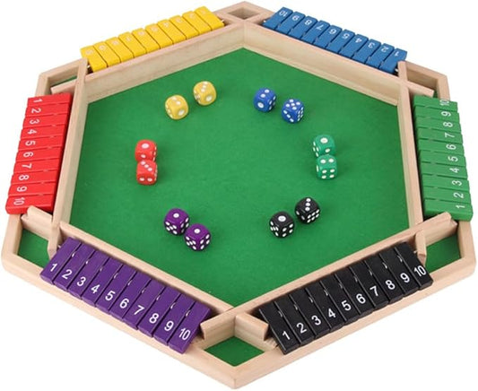 Shut The Box Game: 2-6 Player Wooden Board Math Game with 2-12 Dice | Educational Family Night Entertainment | Classic Pub Style | Funny Family Board Games (Colorful-6 Players)