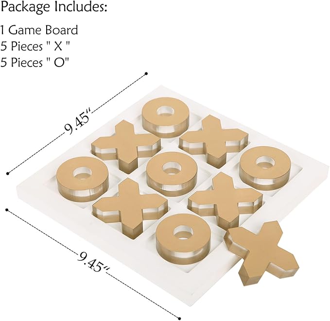 NIKKY HOME Acrylic Tic Tac Toe Wood Board Game Classic Coffee Table Decor Decorative Wooden Travel Game for Family, Gold