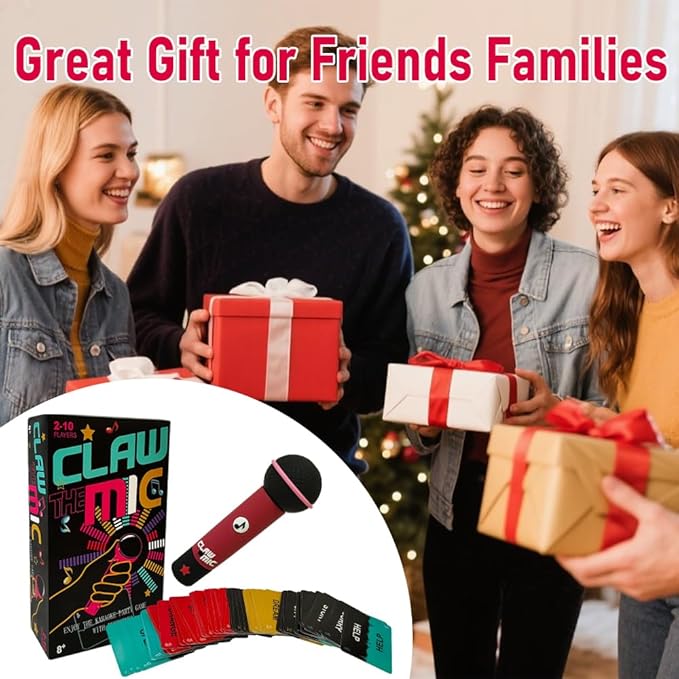 Mic Karaoke Party Game, Family Microphone Music Card Game, 8+ Year Olds, 2-10 Players, Family Games for Bad Singers with 250 Song Lyrics, Kids Gift for Music Lovers