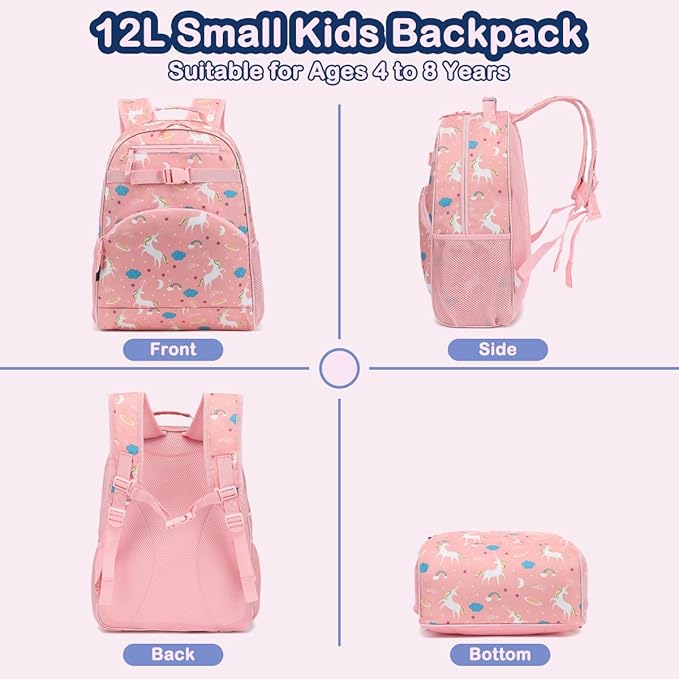 FlowFly Kids Backpack for Toddler Boys Girls, Simple Lightweight Bookbag for Daycare Kindergarten Elementary School Travel, Small Modern Bag (Medium 15'', Unicorn)