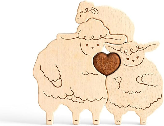 Wooden Sheep Family Puzzle Games, Personalized 3 Name Puzzle for Home Crafts Decor, House Warming Birthday Party Gifts for Mom Dad Grandma Kids New Baby, Wooden Bear Family