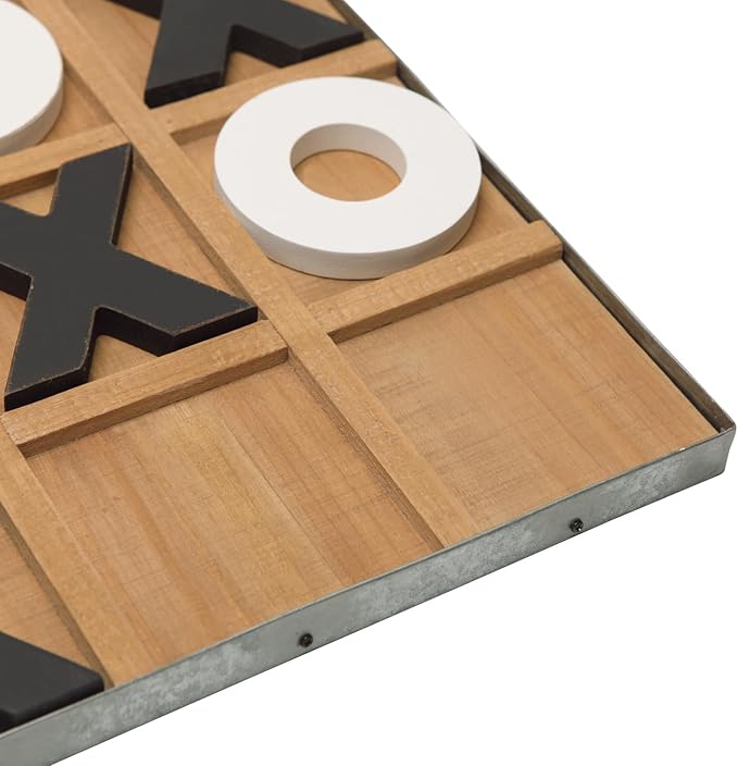 NIKKY HOME 12x12 Inch Large Tic Tac Toe Wood Board Game Classic Coffee Table Decor Decorative Wooden Travel Game for Family