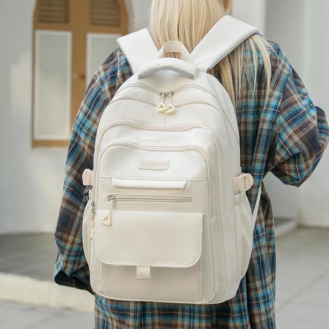 School Cute Aesthetic Backpack Girls Backpack for Students Kids Teen Girls Large Capacity Bookbags College Backpacks Laptop Lightweight Bookbag Casual Travel Daypacks School Bag(White)