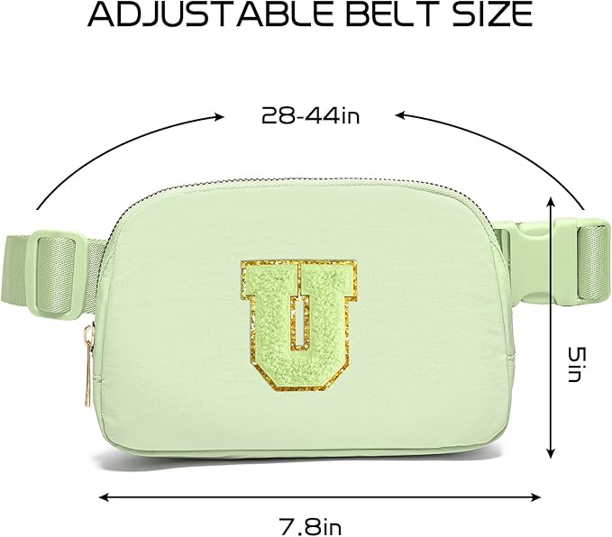 Gitus Gifts for 8 9 10 11 12 Year Old Girls Belt Bag Fanny Pack Crossbody Bags with Initial Letter Patch Cute Stuff Birthday Gifts for Teen Girls Women Personalized Trend Stuff (Light Green-U)