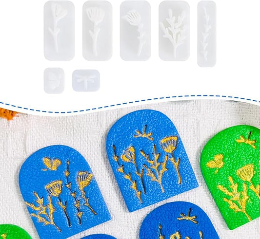 Polymer Clay Molds Nature Garden Set – 7PCS Botanical and Insect Texture Clay Molds for Polymer Clay Jewelry, Floral Clay Tools for Earrings, Crafts and Nature-Inspired Designs