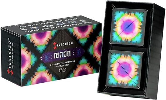 SHASHIBO Shape Shifting Box - Award-Winning, Patented Fidget Cube w/ 36 Rare Earth Magnets - Transforms Into Over 70 Shapes, Gift Box, Download Fun in Motion Toys Mobile App (Moon, 2 Pack)