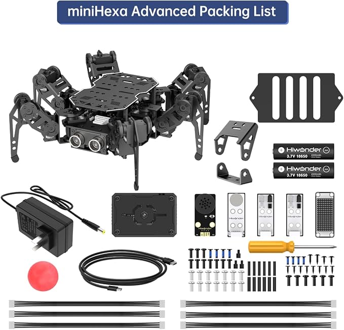 18DOF Hexapod Robot for Arduino Programming, Spider Walking Crawling Self-Balancing AI Vision Voice Control Obstacle Avoidance, STEM Education Open Source Robot with Tutorials, miniHexa Advanced Kit