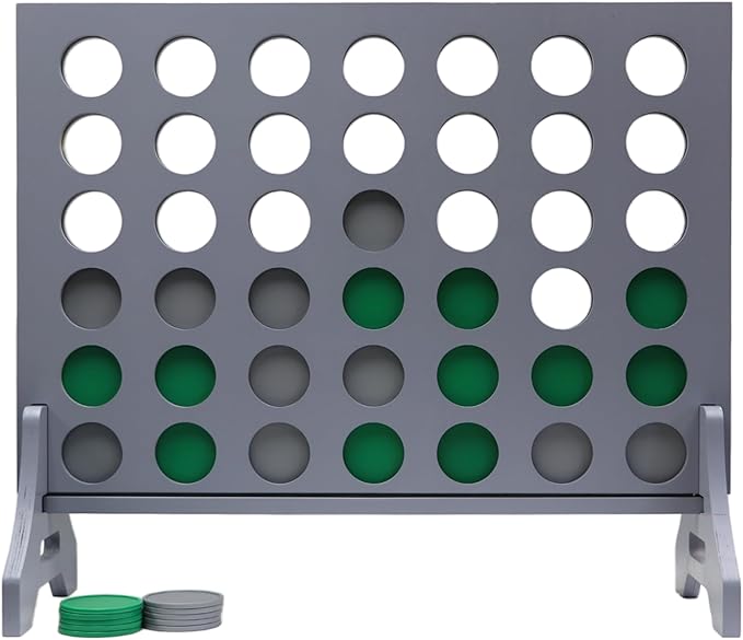 Tailgating Pros Premium Grey Giant Four in a Row with Carrying Case - Jumbo Oversized Outdoor Yard Game - Connect Multiple Pucks in a Row to Win - Many Puck Colors Available!