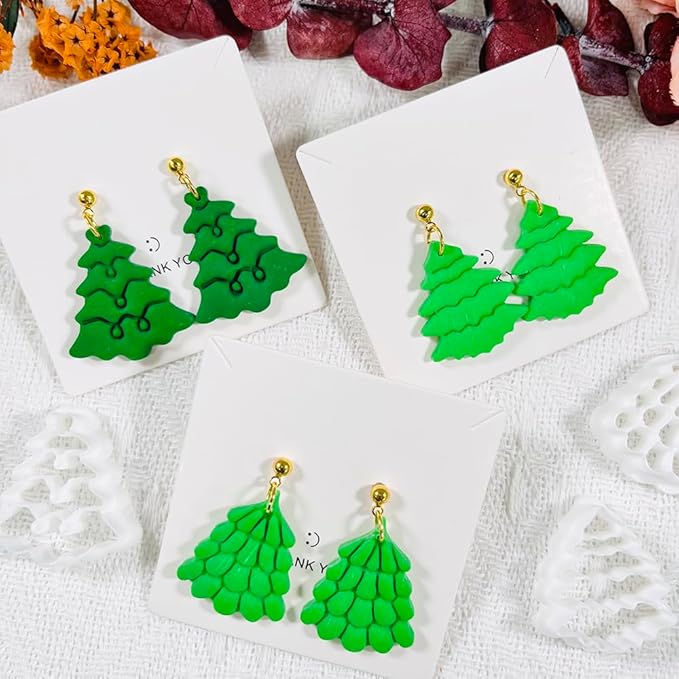 Xaekicr Christmas Tree Polymer Clay Cutters – 3 Style Clay Cutters for Holiday Earrings, Christmas Clay Tools for Polymer Clay Jewelry and Crafts