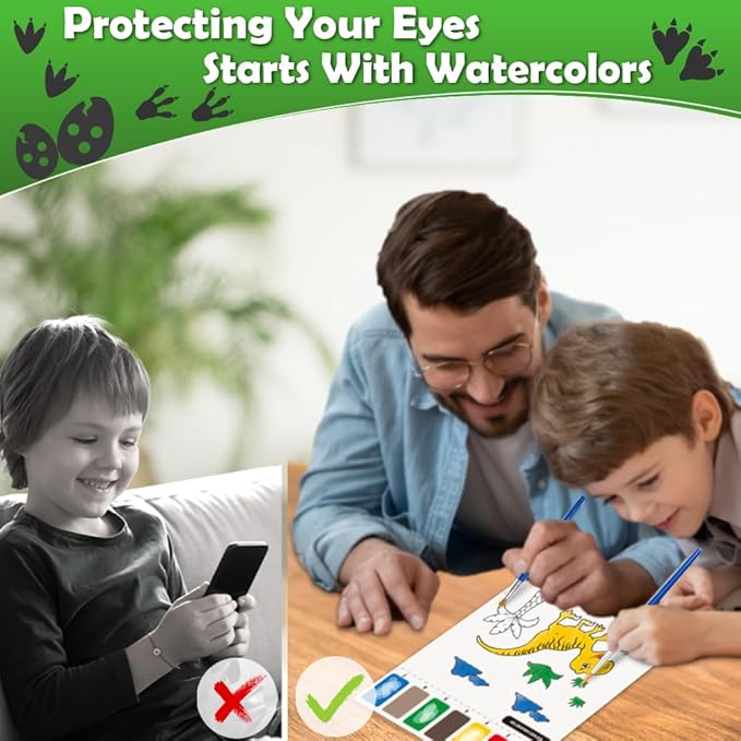 Water Coloring Books for Toddlers 3-8,Dinosaurs Coloring Book with Watercolor Paint Set Kids,Travel Coloring Kit,Arts and Crafts Suitable for Birthday