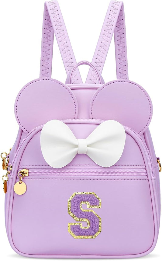KKXIU Girls Initial Bowknot Cute Mini Backpack for Toddler, Travel Small Girl Backpacks, Personalized Trendy Stuff Gift for Little Girls and Kids(S, Purple)