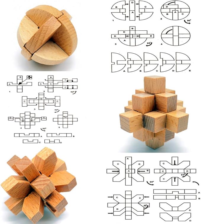Guaishou 10-in-One 3D Small Wooden Puzzles Kongming Lock IQ Test Toy for Teens and Adults